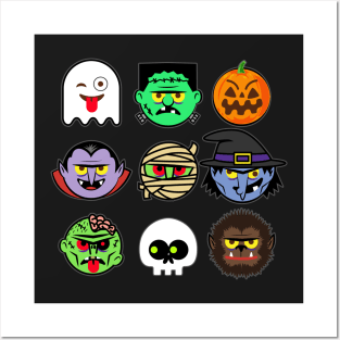 MONSTER FACES Halloween Emoji Shirt Skeleton Dracula Costume Posters and Art